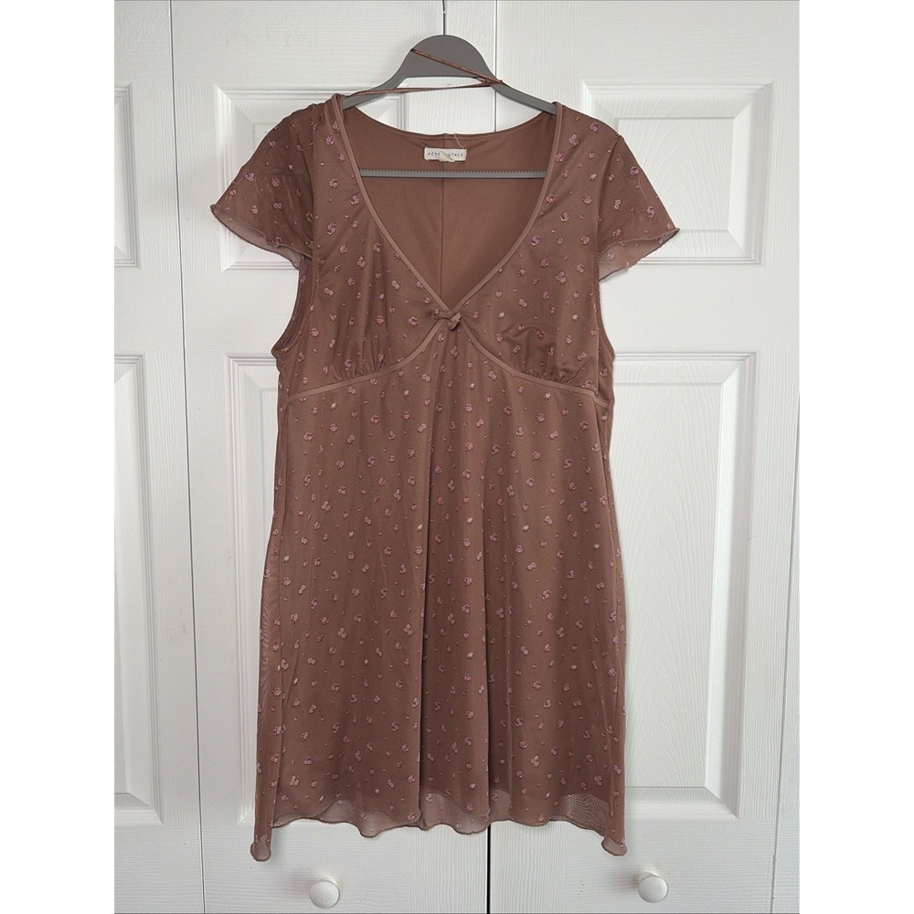 Aeropostale Floral Mesh Mini Dress Womens Size XL Brown Pink Y2K Boho Flocked - Picture 1 of 6
